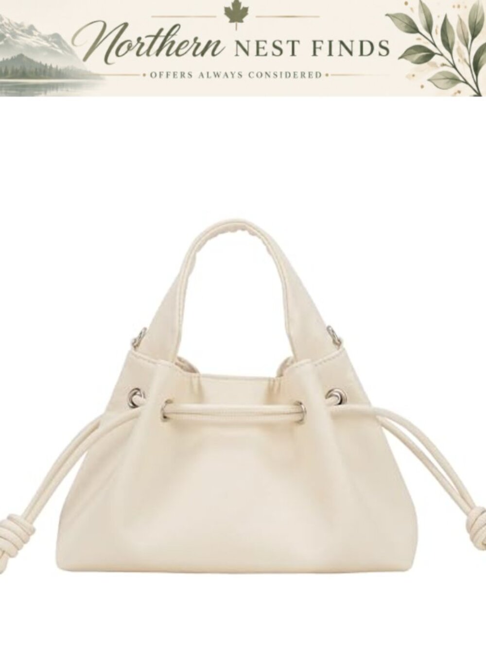 Vegan Leather Drawstring Tote Bag with Crossbody Strap